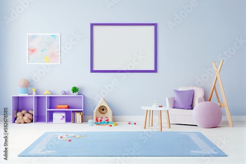 Poster frame mock up in child bedroom
