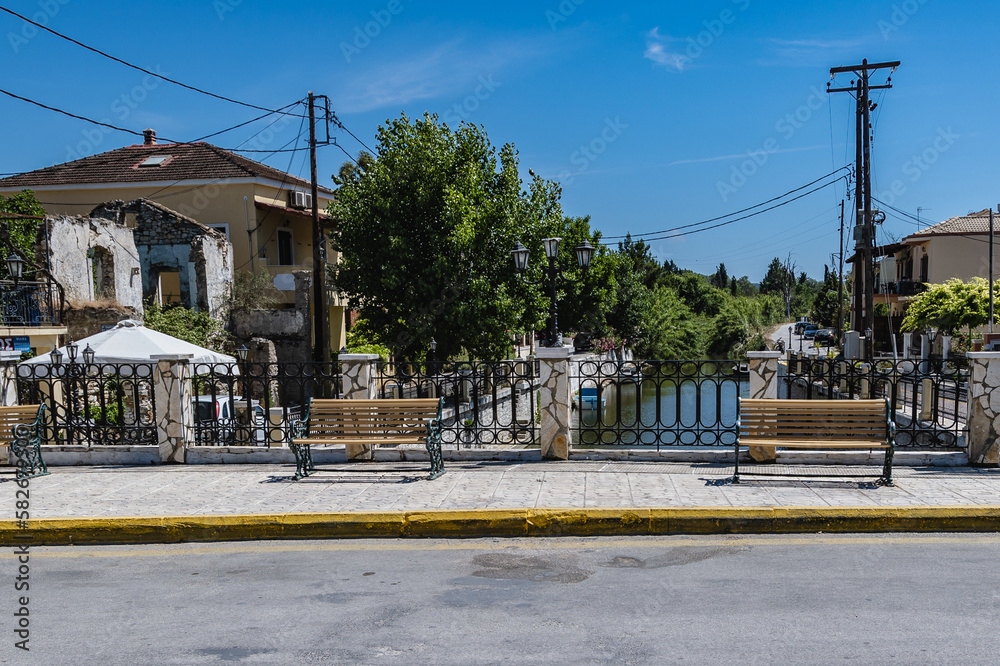 Bridge over water canal in Lefkimmi, small town on Corfu - Kerkyra Island, Greece