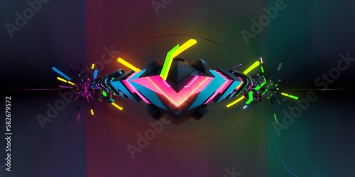 Photo of a neon colored abstract object on black background © Usman