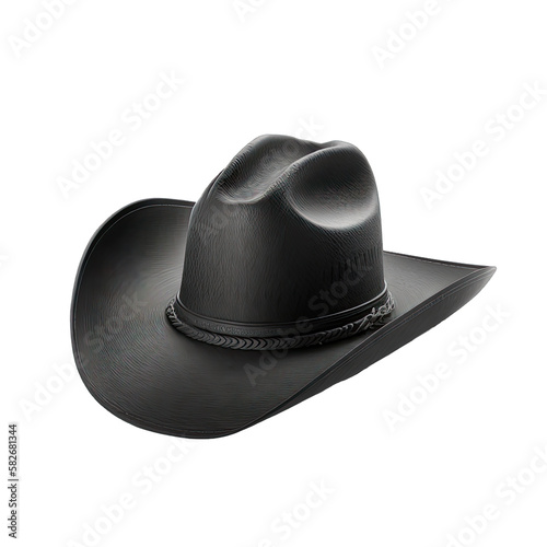 Black leather cow boy hat isolated on transparent background. Cowboy hat for fashion.