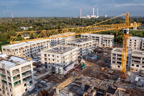 Building site of apartment blocks in Siekierki area of Warsaw, Poland