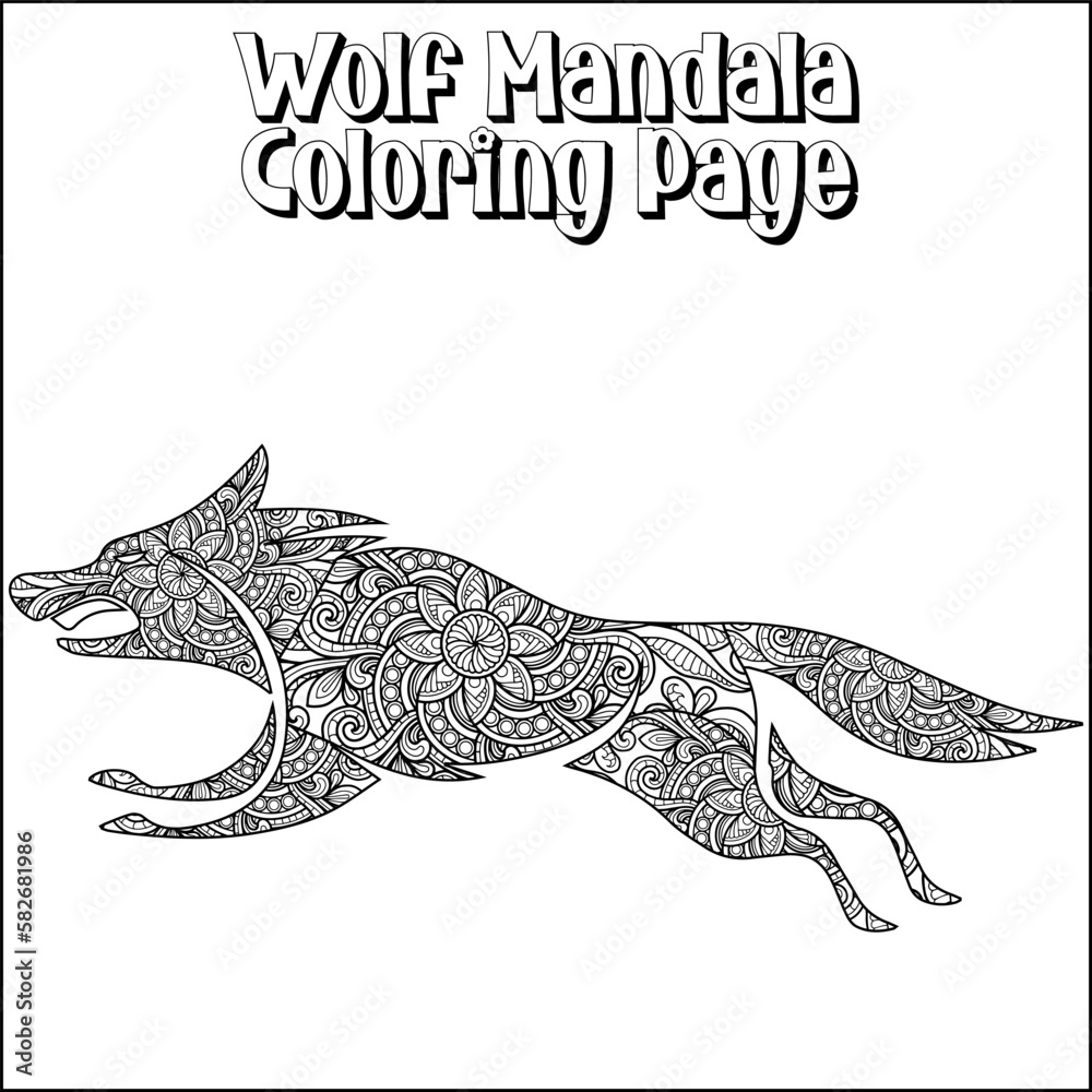 Wolf Mandala Coloring Page For Kids Stock Vector | Adobe Stock
