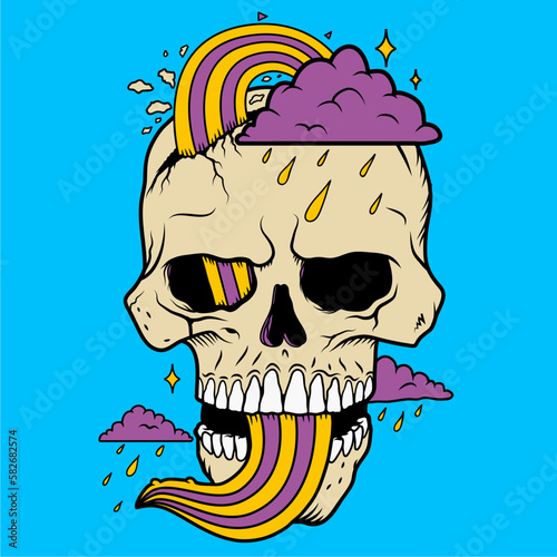 Colorful Skull and Rainbow Vector Illustration, Design for T-Shirt, Tattoo, Clothes and Other Uses 