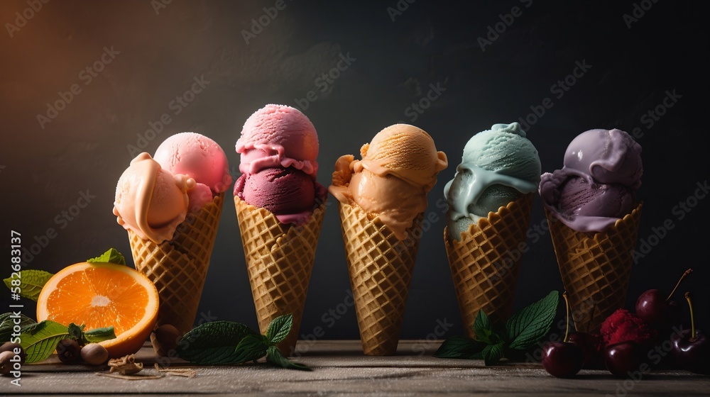 des de glace avec des boules de couleurs différentes