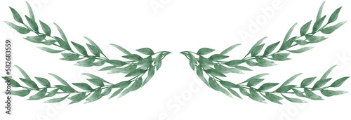 Fototapeta Naklejka Na Ścianę i Meble -  watercolor green leaf foliage wreath frame hand drawn graphic illustration