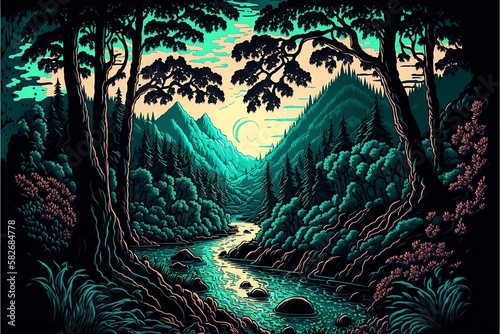 Wallpaper Mural Blacklight poster, UV poster, rainbow psychadelic wildflowers, 90s style autumn landscape Torontodigital.ca