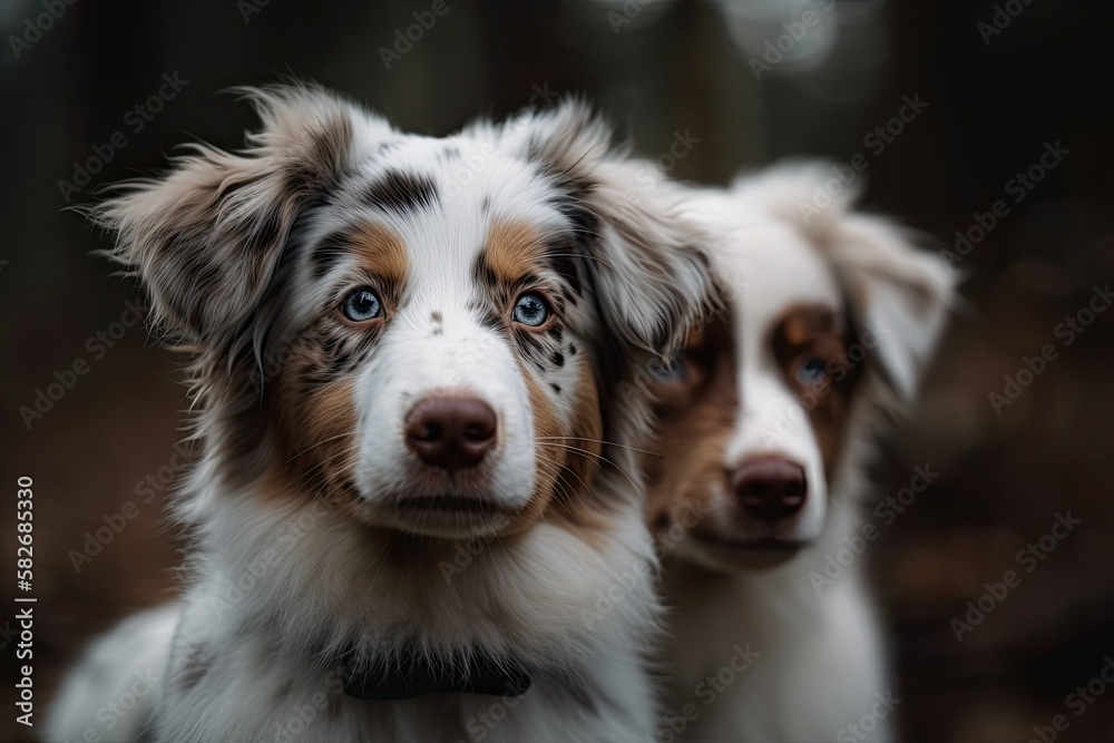 Puppies of Australian Shepherds. Generative AI