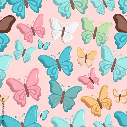 Abstract cartoon pattern of cute butterflys. High quality illustration