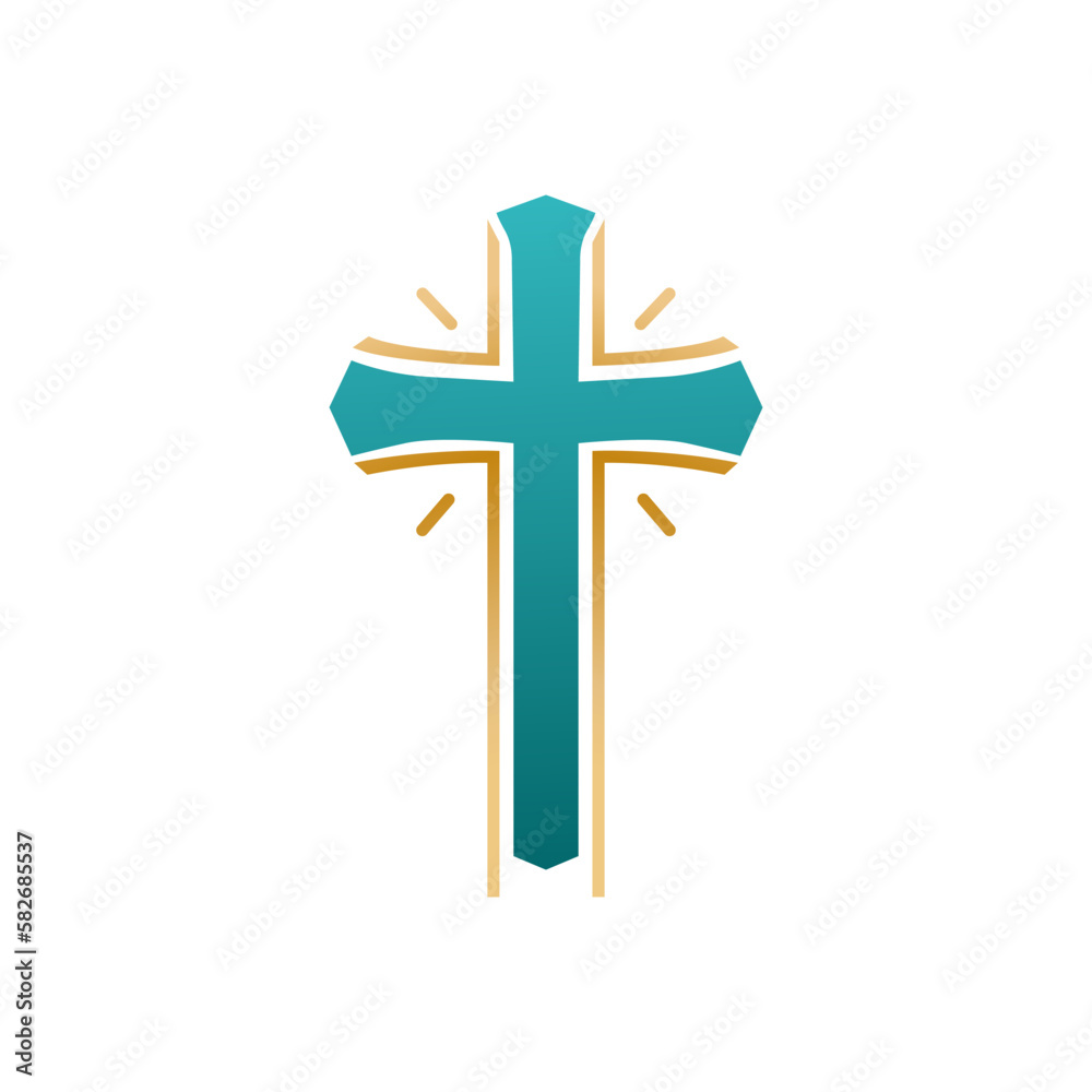 Religious blue cross on a white background. Christianity logo. . Vector illustration