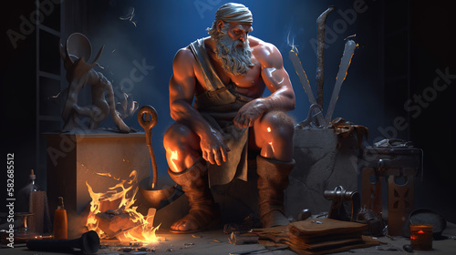 Greek God Hephaestus - God of fire and metalworking photo