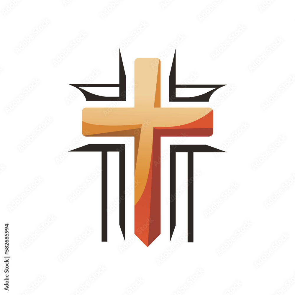 Religious cross on a white background. Christianity logo. . Vector illustration