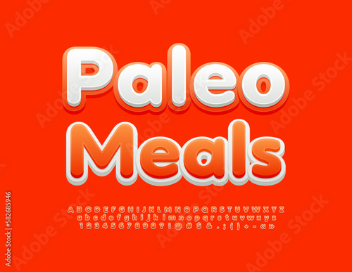 Vector dieting concept Paleo Meals with bright Alphabet Letters, Numbers and Symbols set. Modern style Font