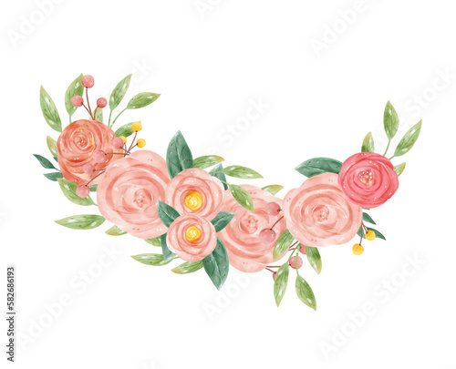 watercolor sweet floral wreath flower banner hand drawn graphic illustration © Natsicha