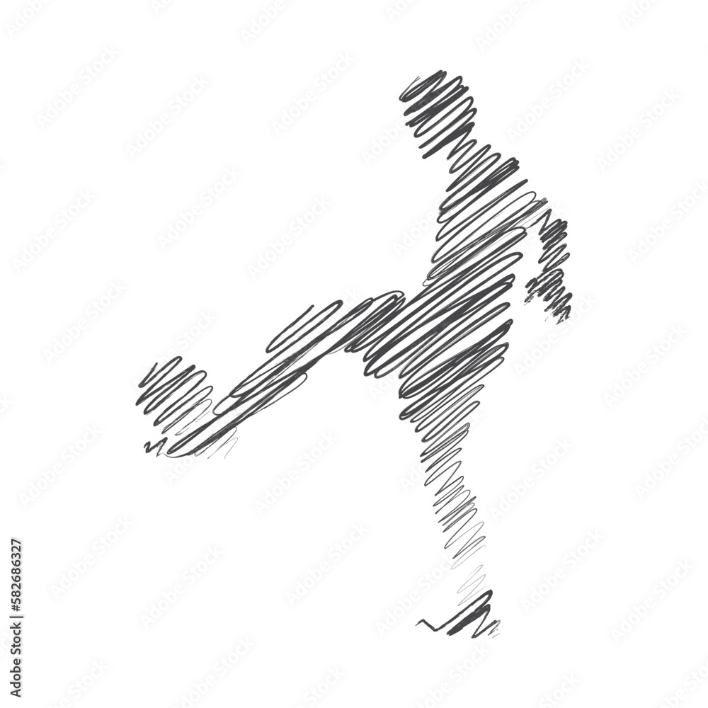  footballer in action Hand-drawn scribble line art on white background vector illustration design
