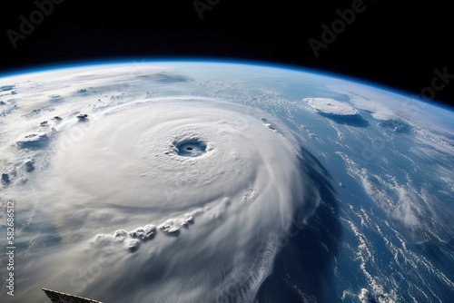 Hurricane over the Atlantics close to the US coast  viewed from the space. Concept: hurricanes, tornados, tropical storms, cyclones and typhones active by climate change. Generative ai