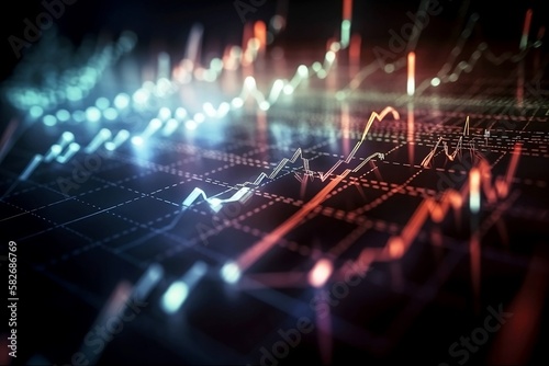 Abstract Digital Finance Chart and Graph with Light Glow and Blur Background Illustration for Forex and Technology