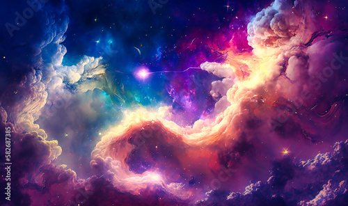 Nebula backgrounds with a cosmic and ethereal appearance, featuring swirling clouds of colorful gases and dust, perfect for designs related to astronomy or space exploration © Nilima
