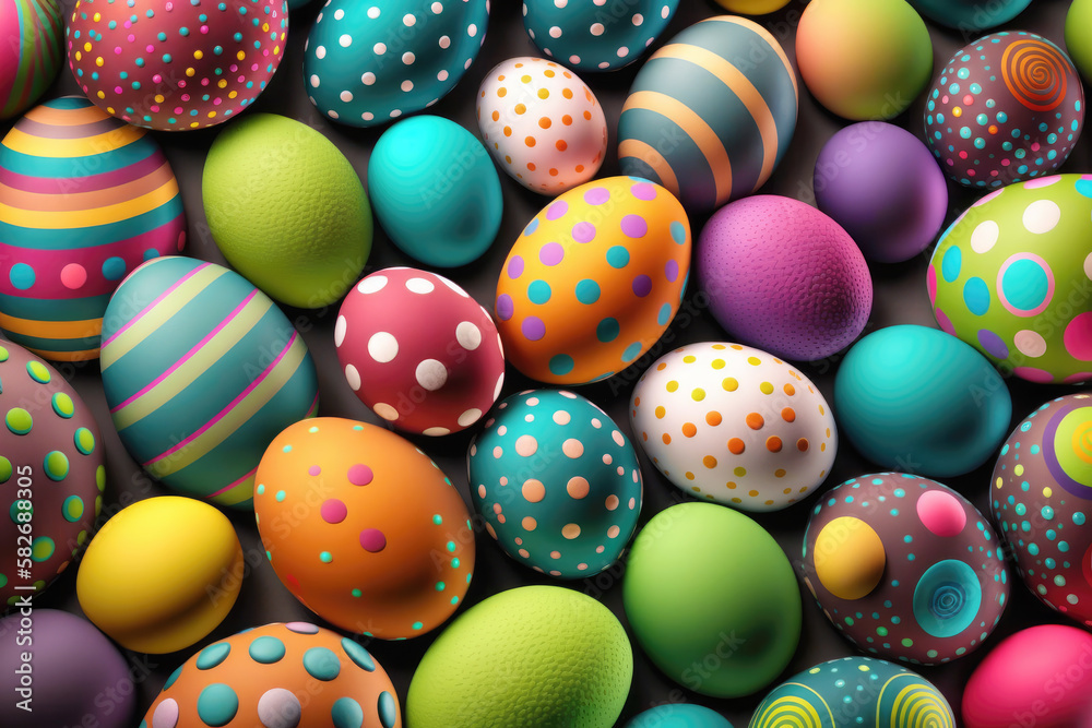 Colorful easter eggs wallpaper background illustration, Generative AI 