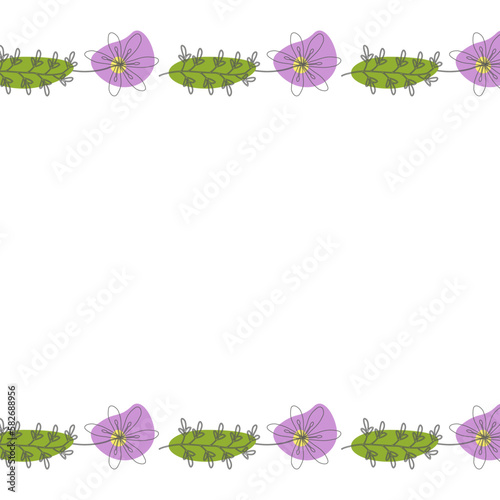 Template frame of spring flowers line art on a white background. Floral design for wedding invitation, banner, poster. Colored.
