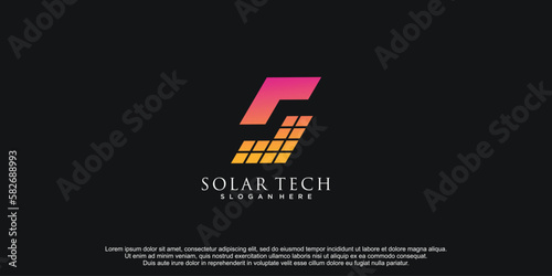 Solar tech logo template with letter s creative concept premium vector