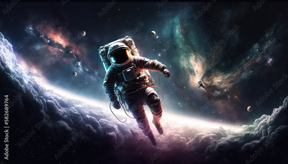 a lonely astronaut in the galaxy, lost but peaceful, generative ai technolgy
