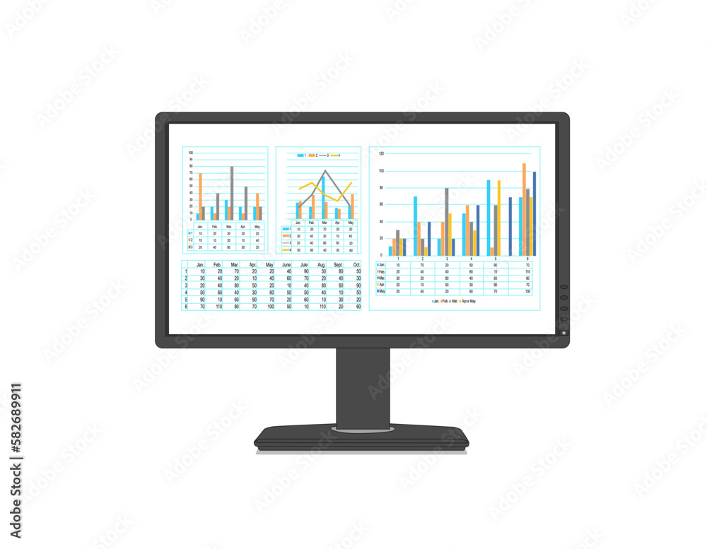 Computer monitor with business charts and graphs Computer monitor with business charts and graphs