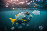 ocean plastic pollution. Concept. Generative AI