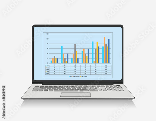 Laptop computer with charts and graph screen © vetkit