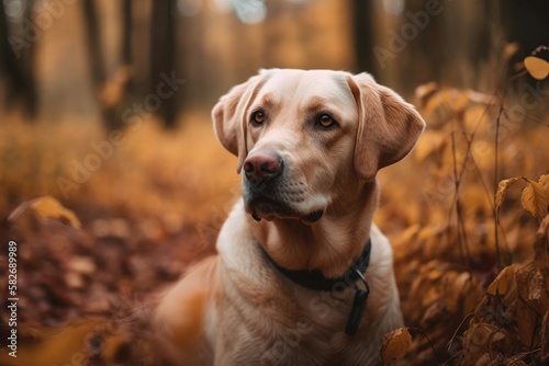 Outdoors with a Labrador retriever. Generative AI