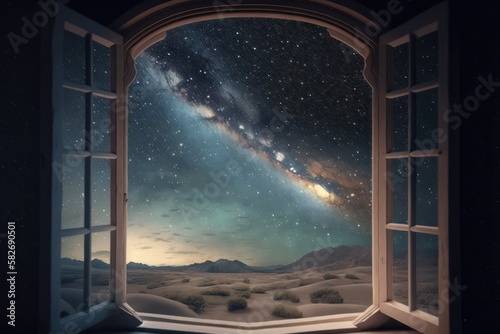 A window with a look of the milkyway  generative AI
