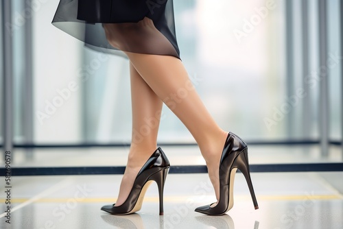 Leinwand Poster Frauenbeine in schwarzen High Heels