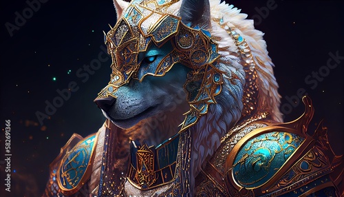 Wolf Animal Knight Warrior AI Generated Magic Animal Paladin Head Portrait 