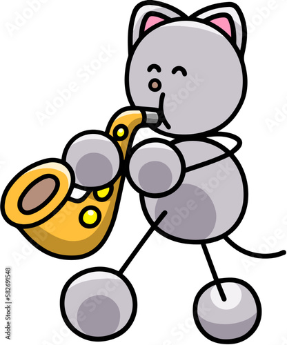 サックスを吹くにゃんまるのイラスト　猫