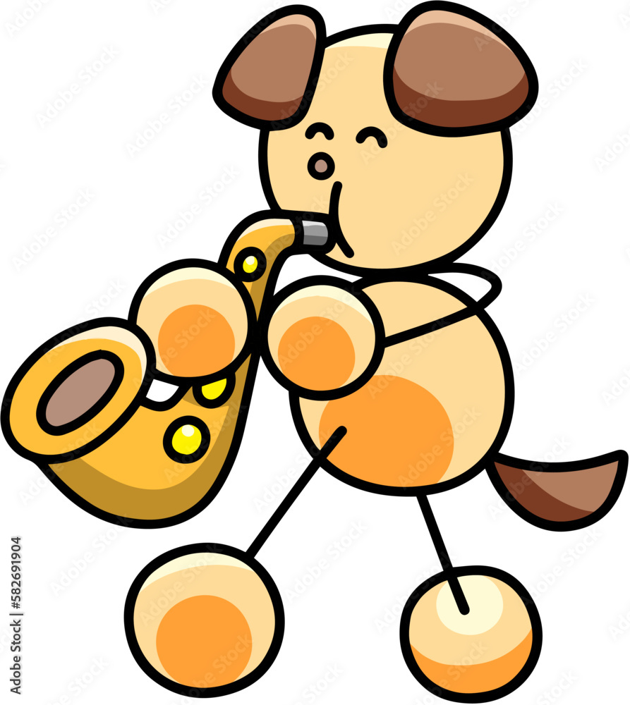 Fototapeta premium サックスを吹くわんまるのイラスト 犬