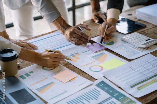 Business concept, Business man and business woman working and meeting with chart at office.