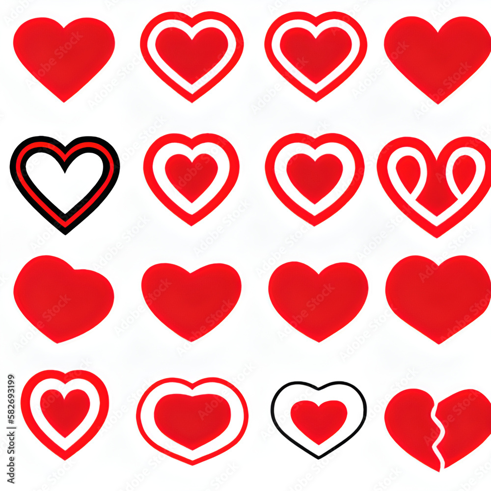 Red heart icons set vector
