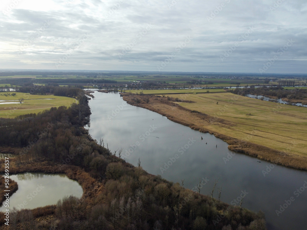 Panoramic view of the Danube river of Bavaria and green floodplains Panoramic view of the Danube river of Bavaria and green floodplains