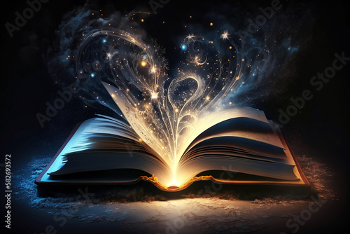 open book with magic light