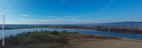 Fototapeta Naklejka Na Ścianę i Meble -  Panoramic photo of the Danube as an aerial view in Bavaria