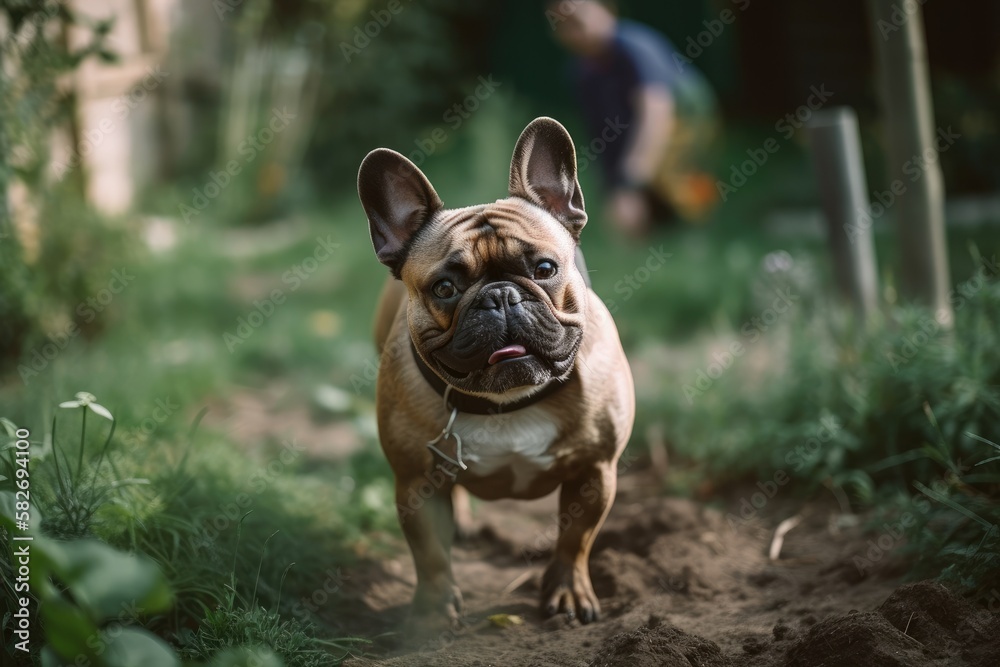 The French bulldog is strolling in the yard. Generative AI