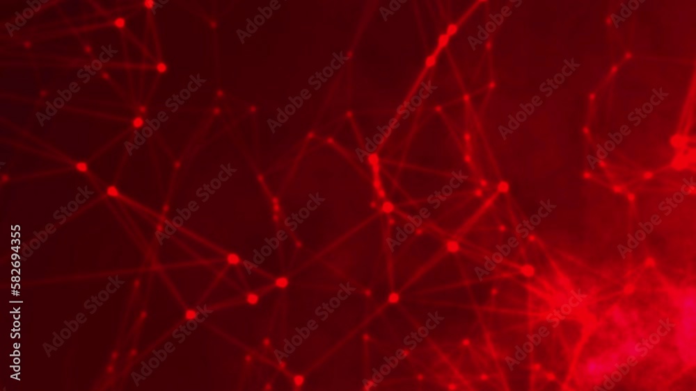 Red futuristic abstract molecular dot geometric structure space background animation, triangle shaped technology particle analysis themed illustration wallpaper animation