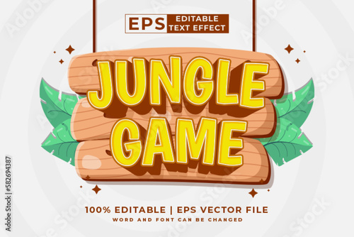 Editable text effect jungle game cartoon 3d style premium vector