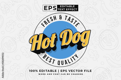Editable text effect hot dog logo 3d vintage style premium vector