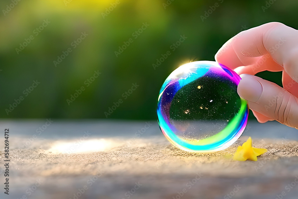 Ai Generated Image Of A Hand Touching A Bubble Bubbles Is Made By