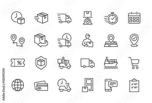 Package delivery, shipping related line icon set - Editable stroke, Pixel perfect at 64x64