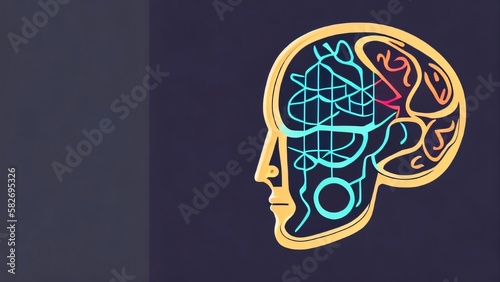Arrangement of human face elements on the subject of brain, mind, reason, intuition, inner energy and mystic consciousness. Created with generative AI tools.