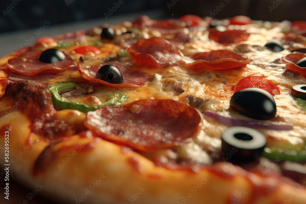 Close-up of pepperoni salami pizza tasty generative ai Close-up of pepperoni salami pizza tasty generative ai