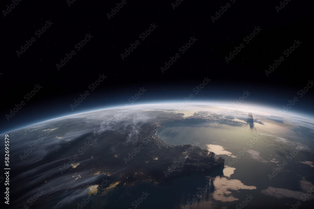 Planet Earth top view from space realistic globe world generative ai