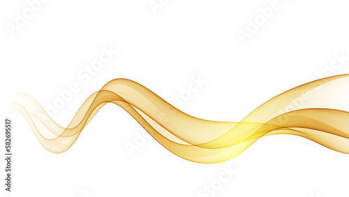 Abstract wavy lines in gold color on a white background. Flow golden smoky wave.