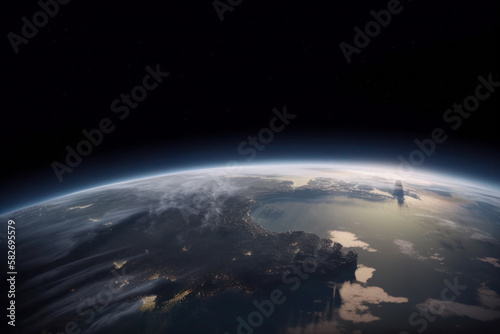 Planet Earth top view from space realistic globe world generative ai